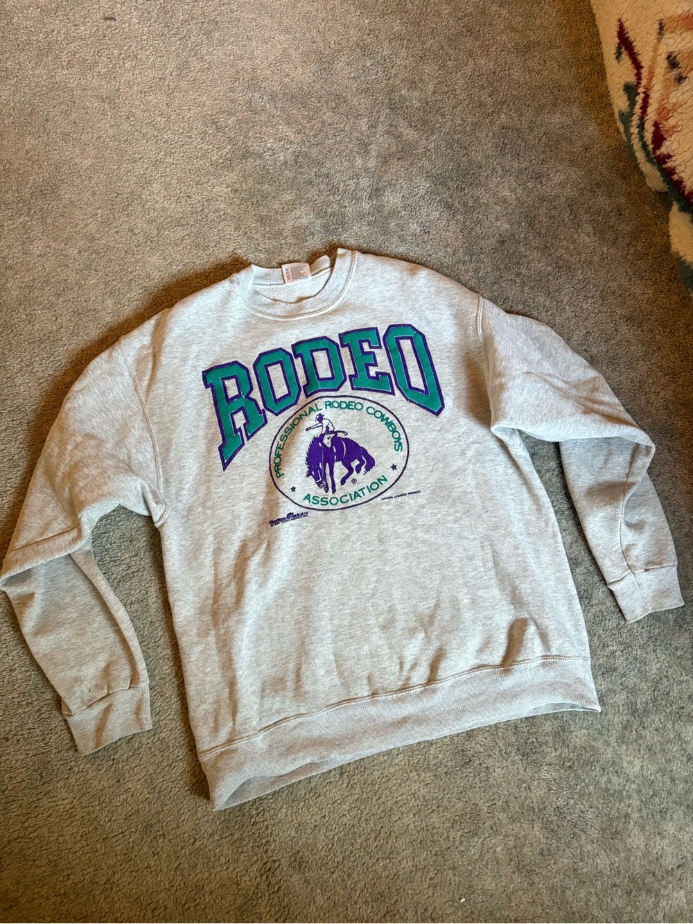 Rodeo Graphic Crewneck Sweatshirt - Gray with Purple & Teal Logo